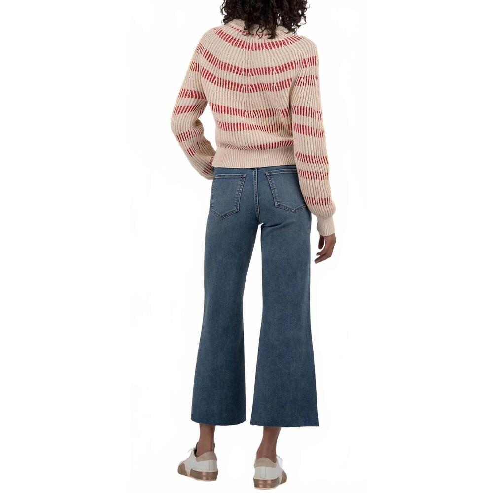 NEW KUT FROM THE KLOTH reagen stripe crewneck sweater in taupe - Picture 5 of 5
